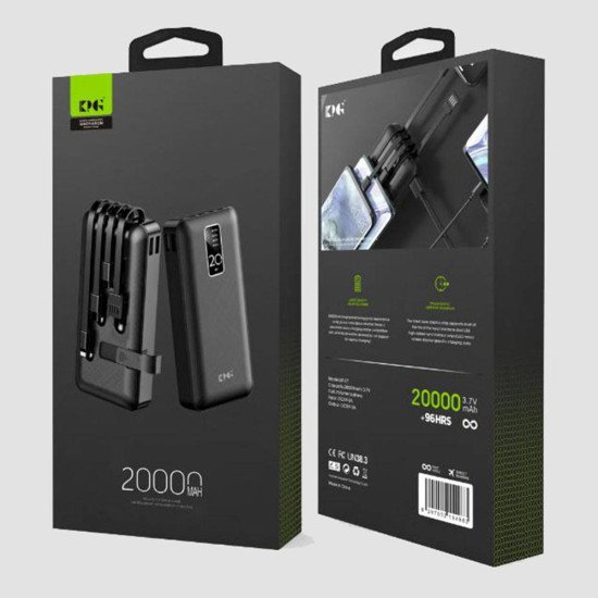 KP27 20k mAh Power Bank w/ Built-in Cable (black)