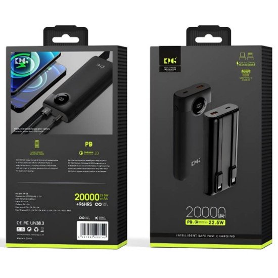 KP28 20k mAh 22.5W Power Bank w/ Built-in Cable (black)