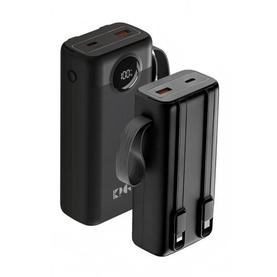KP38 30k mAh 22.5W Power Bank w/ Built-in Cable (black)