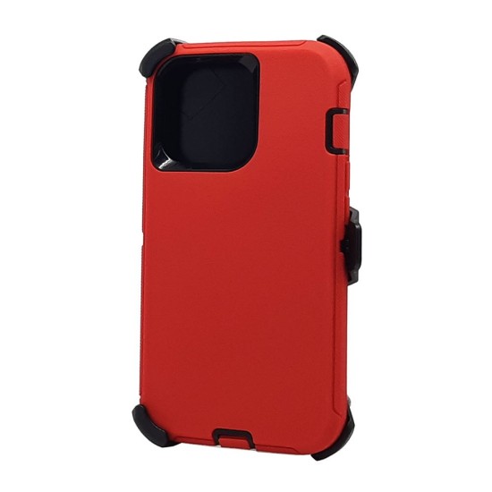 Defender Case w/ Clip For iPhone 15 Plus (red)