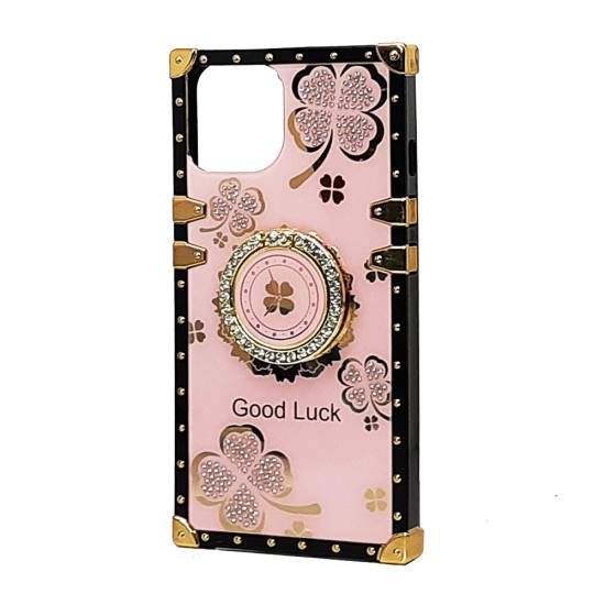 Clover Design TPU Ring Case for iPhone 15 (pink)