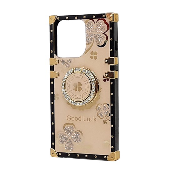Clover Design TPU Ring Case for iPhone 15 Pro (rose gold)